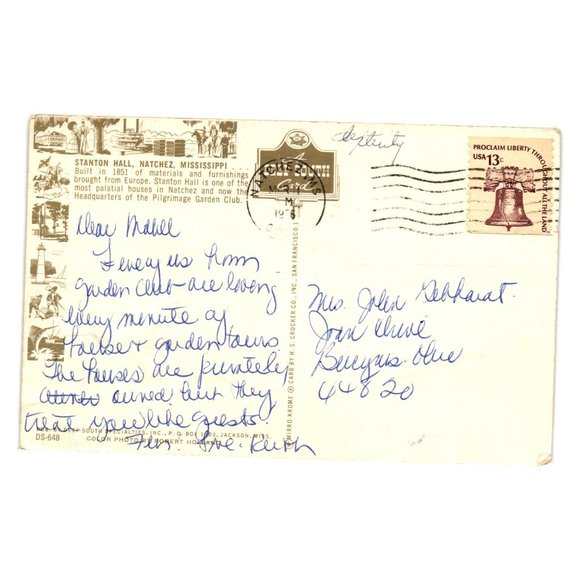 Vintage Postcard Posted March 1976 Stanton Hall Natchez Mississippi Home Garden - Picture 2 of 2